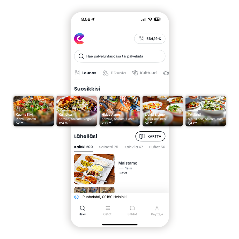 In-app mockup photo of Epassi Lunch benefit.
