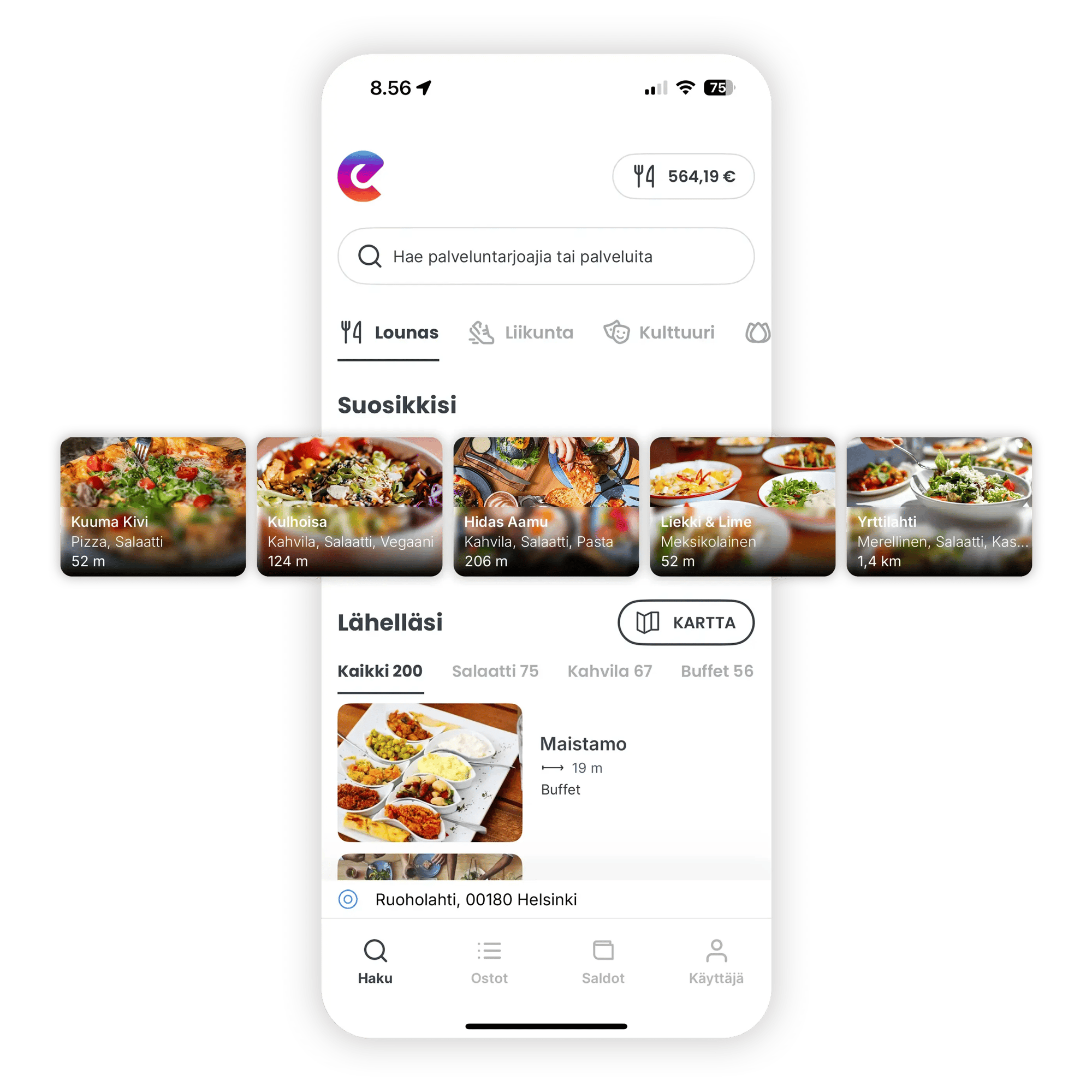 Kuvakaappaus Epassin lounasedusta Epassi-sovelluksessa.