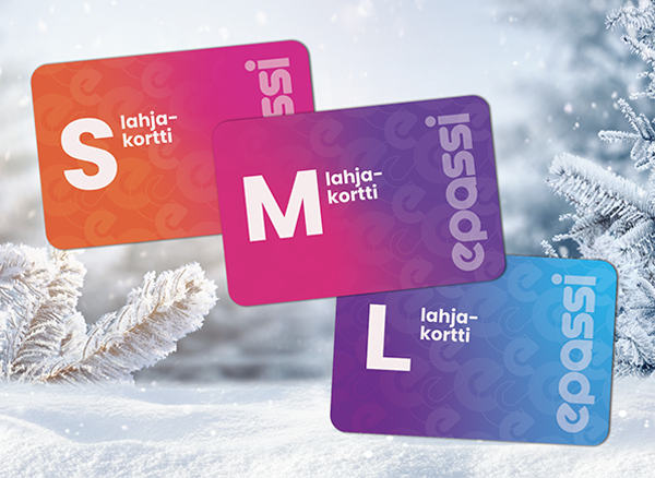 Eri kokoisia Epassi-lahjakortteja.