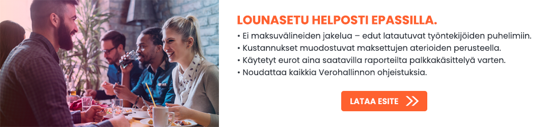 Epassilla järjestät lounasedun ilman turhaa säätöä. Tutustu Epassi Lounasedun tuote-esitteeseen.