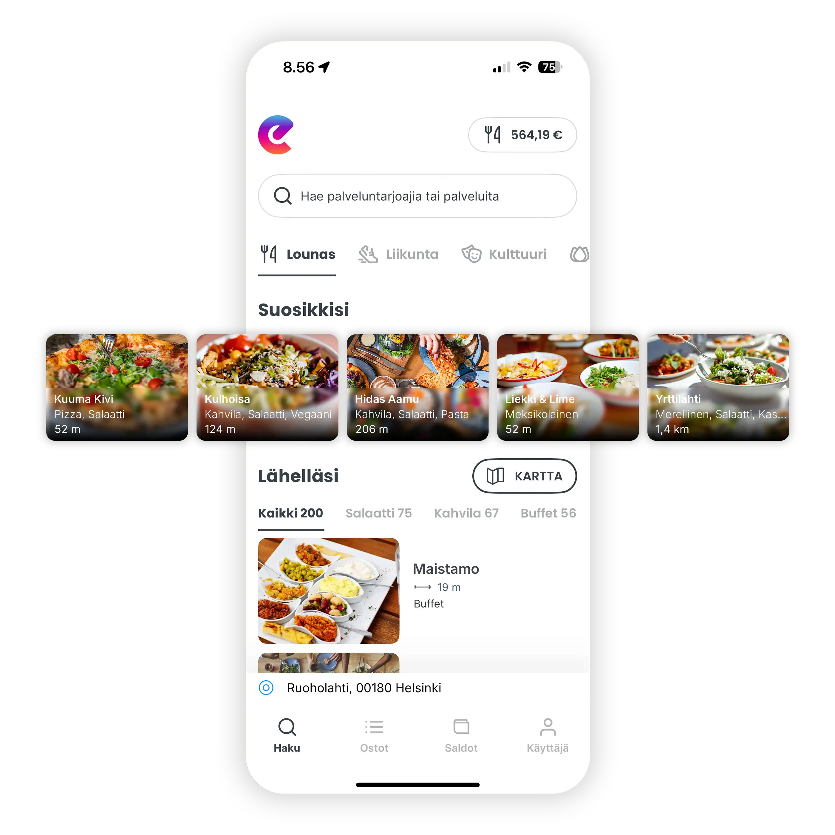Epassin lounasetu Epassi-sovelluksessa.