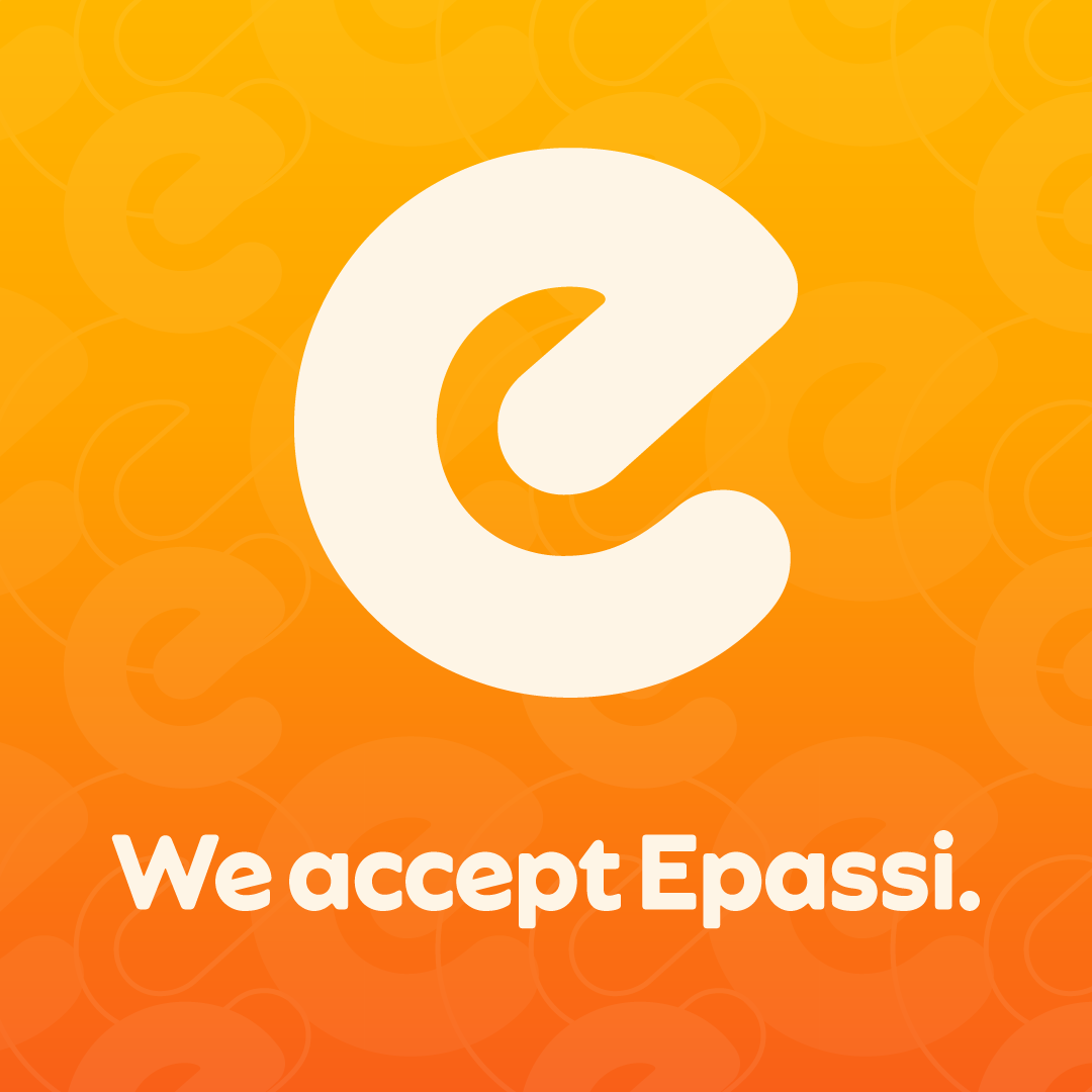 We accept Epassi (Epassi-logo, orange background)