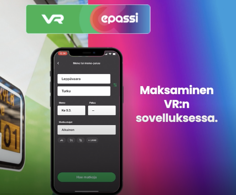 Maksa Epassilla nyt VR Matkalla -sovelluksessa.